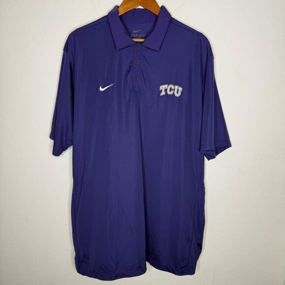 Nike Dri Fit TCU Horned Frogs Polo Purple with‎ Logo Sz XL - Picture 1 of 7